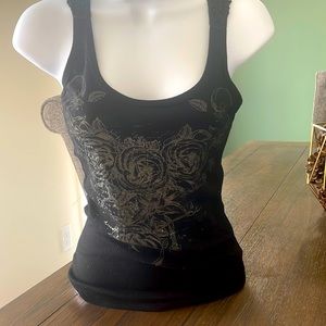 O’Lala black tank top with knitted back